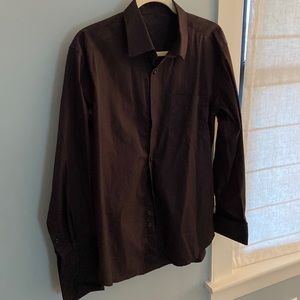 Black Dress Button Up Shirt - Medium